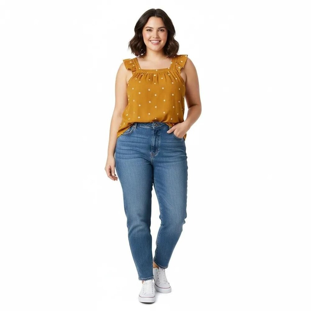 Universal Thread Mustard Yellow Polka Dot Ruffle Sleeveless Tank Top Women's XL‎